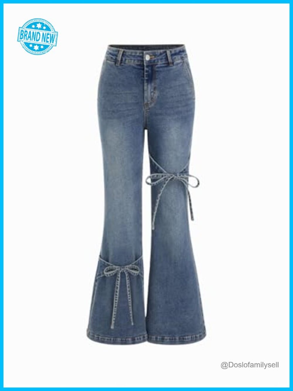 Wide Leg Bow Accent Flare Jeans with Pockets Y2K Stretch Denim
